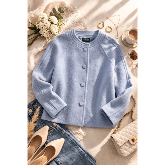 Pendleton Jackets & Blazers - Pendleton Blue Merino Wool Jacket Womens L Button Front Minimalist Coat‎